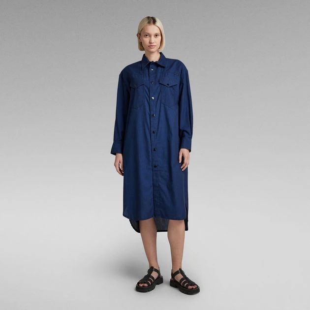 G-Star Raw Long Western Shirt Dress Evergreen